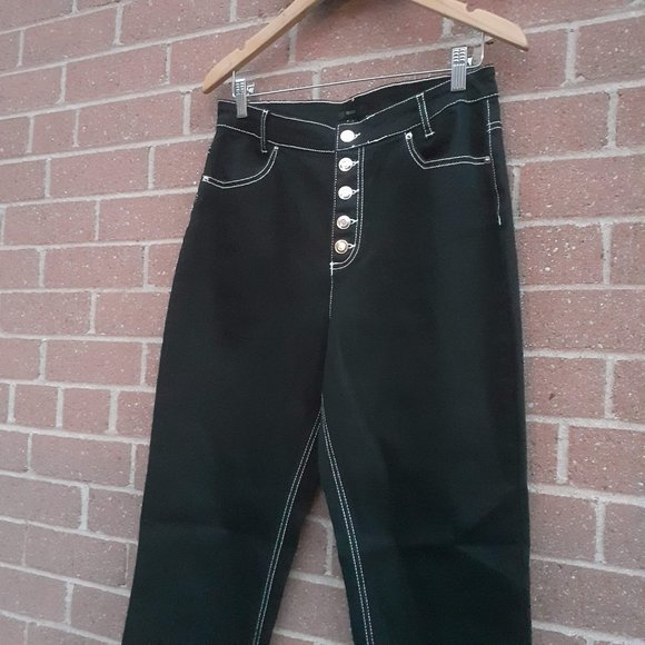 Mom jeans 98%COTTON EXPOSED BUTTON HIGHRISE TAPERED LEG MOM JEANS Lrg, measured - Picture 5 of 6